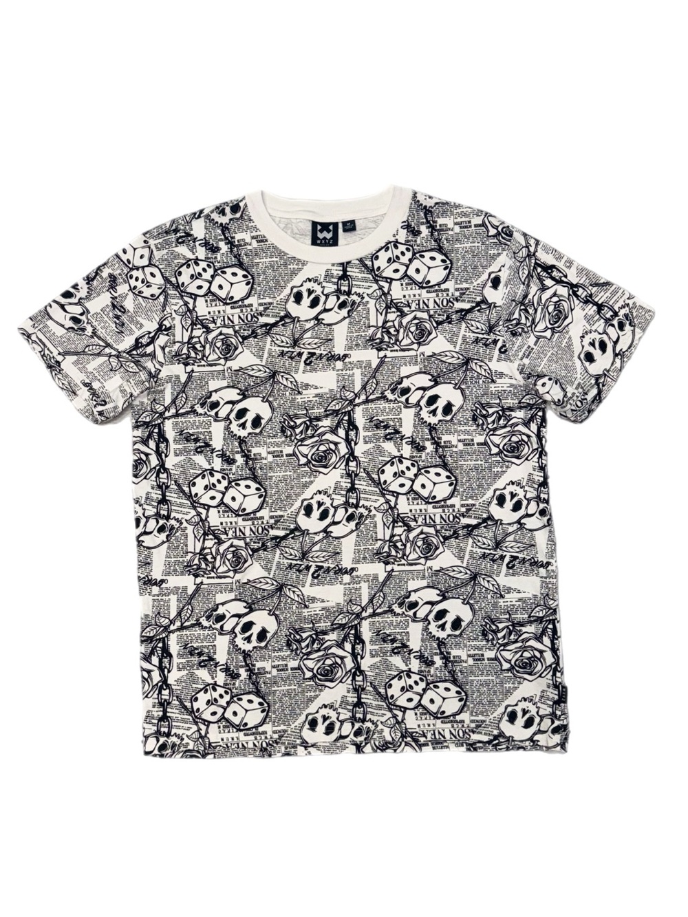 WXYZ Skull Cherry Newspaper All Over Print Streetwear graphic Tee